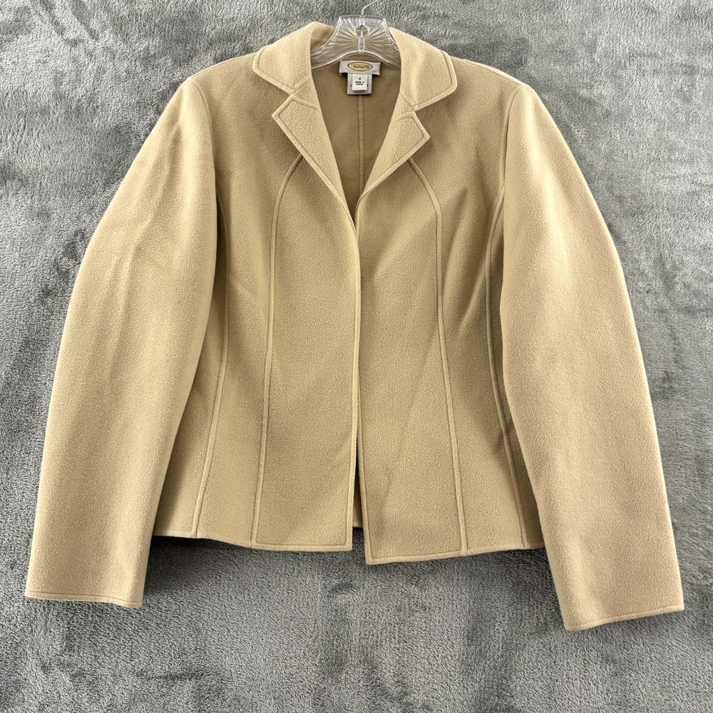 Talbots Open Blazer Womens 6 Beige 100% Wool Notch Collar Shoulder Pads